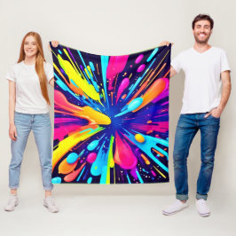 Neon Paint Explosion op Donker Canvas Fleece Deken