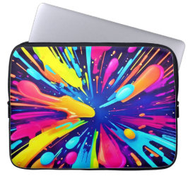 Neon Paint Explosion op Donker Canvas Laptop Sleeve