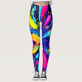 Neon Paint Explosion op Donker Canvas Leggings