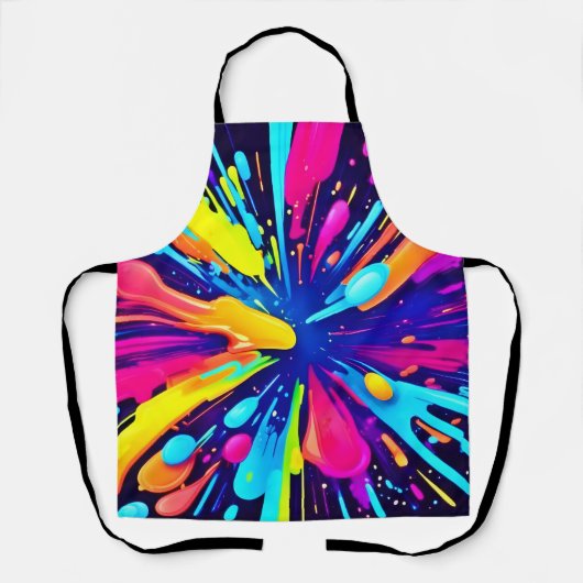 Neon Paint Explosion op Donker Canvas Schort (Voorkant)