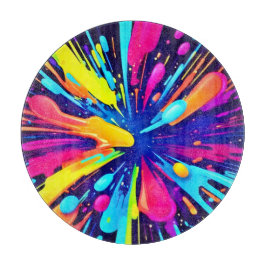 Neon Paint Explosion op Donker Canvas Snijplank