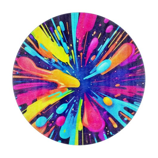 Neon Paint Explosion op Donker Canvas Snijplank (Voorkant)