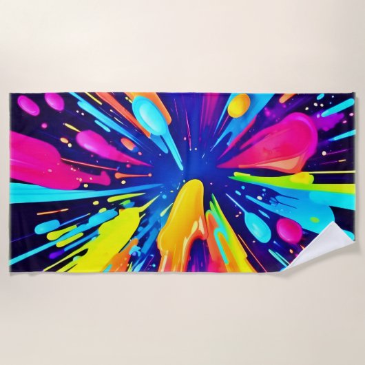 Neon Paint Explosion op Donker Canvas Strandlaken (Voorkant)