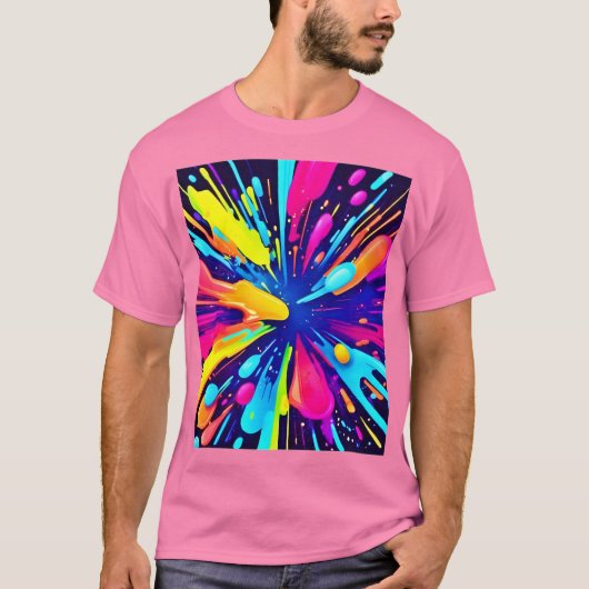 Neon Paint Explosion op Donker Canvas T-shirt (Voorkant)