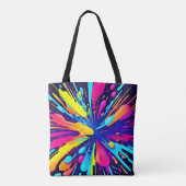Neon Paint Explosion op Donker Canvas Tote Bag (Achterkant)