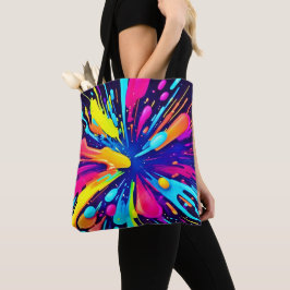 Neon Paint Explosion op Donker Canvas Tote Bag