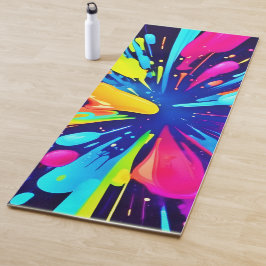 Neon Paint Explosion op Donker Canvas Yogamat