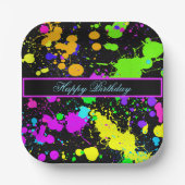 Neon Paint Pink Green Paars Happy Birthday Papieren Bordje (Voorkant)