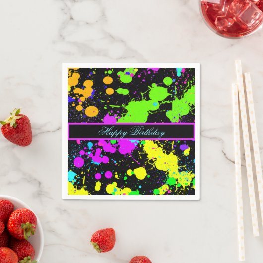 Neon Paint Pink Green Paars Yellow Happy Birthday Servet (Insitu)