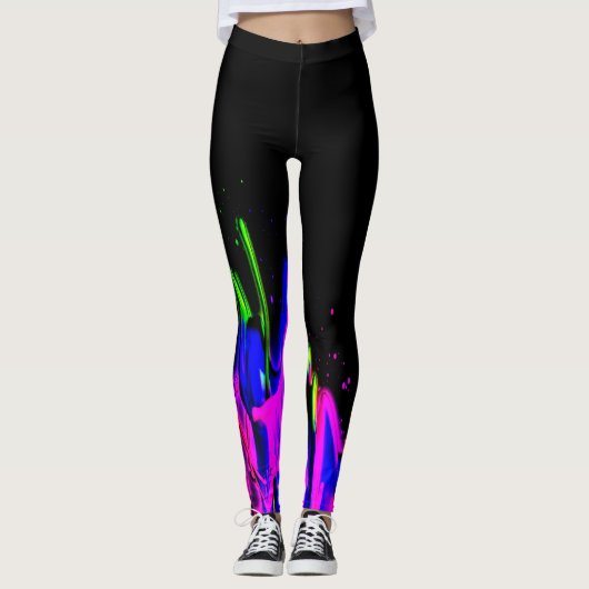 Neon Paint Splash Blue Pink Green en Black Leggings (Voorkant)