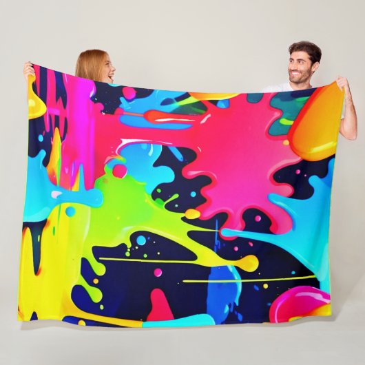 Neon Paint Splash Drip Chaos Fleece Deken (In situ)