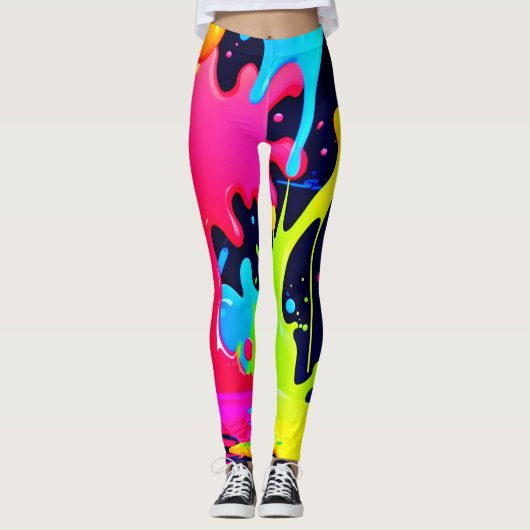 Neon Paint Splash Drip Chaos Leggings (Voorkant)