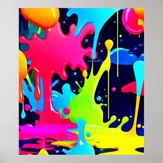 Neon Paint Splash Drip Chaos Poster (Voorkant)