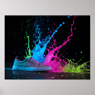 Neon Paint Splash op een sneaker Poster