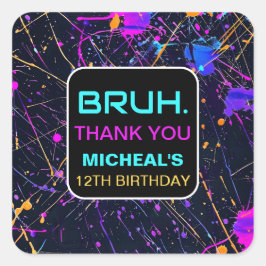 Neon Paint Splatter 12e verjaardag Vierkante Sticker