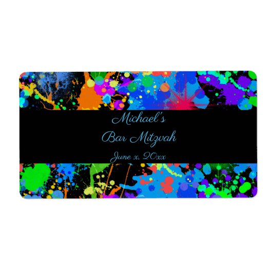 Neon Paint Splatter, aangepaste waterlabels Etiket (Voorkant)