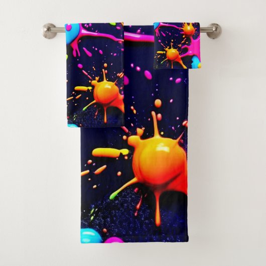 Neon Paint Splatter Abstracte kunst Bad Handdoek (Insitu)
