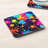 Neon Paint Splatter Abstracte kunst Bier Onderzetter (Linkerzijde)