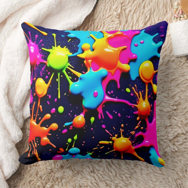 Neon Paint Splatter Abstracte kunst Kussen (Deken)