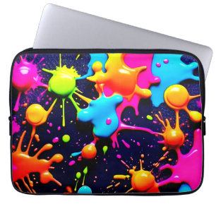 Neon Paint Splatter Abstracte kunst Laptop Sleeve