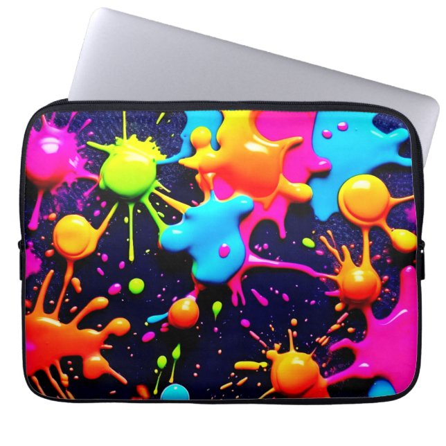 Neon Paint Splatter Abstracte kunst Laptop Sleeve (Voorkant)
