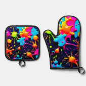 Neon Paint Splatter Abstracte kunst Ovenwant & Pannenlap Set (Voorkant)