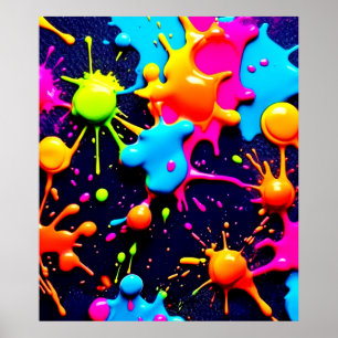 Neon Paint Splatter Abstracte kunst Poster