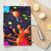 Neon Paint Splatter Abstracte kunst Theedoek (Quarter Fold)