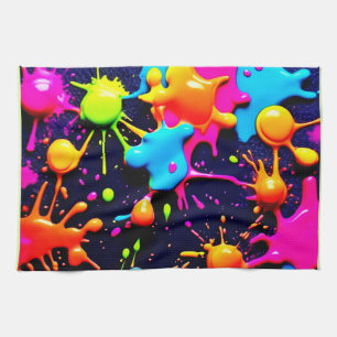 Neon Paint Splatter Abstracte kunst Theedoek