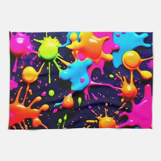 Neon Paint Splatter Abstracte kunst Theedoek (Horizontaal)
