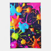 Neon Paint Splatter Abstracte kunst Theedoek (Verticaal)
