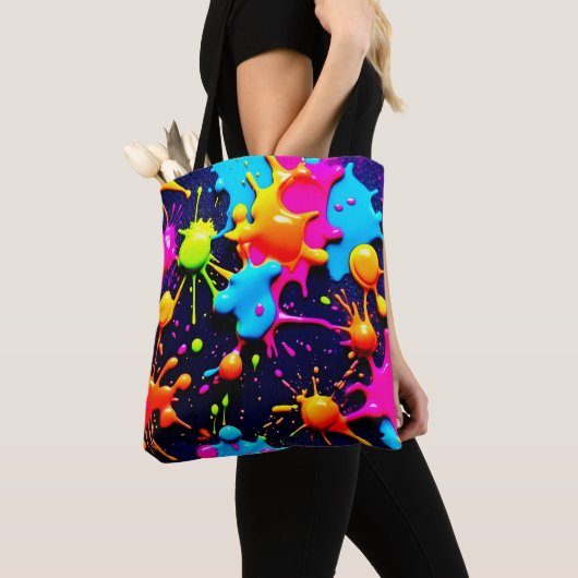 Neon Paint Splatter Abstracte kunst Tote Bag (Dichtbij)