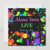 Neon Paint Splatter, Bar / Bat Mitzvah Uitnodiging