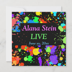 Neon Paint Splatter, Bar / Bat Mitzvah Uitnodiging