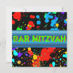 Neon Paint Splatter, Bar Mitswa uitnodiging