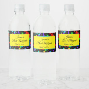 Neon Paint Splatter Bat Mitzvah, Birthday Party Waterfles Etiket