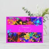 Neon Paint Splatter Bat Mitzvah Uitnodiging (Staand voorkant)