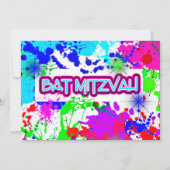 Neon Paint Splatter, Bat Mitzvah Viering Kaart (Voorkant)