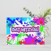 Neon Paint Splatter, Bat Mitzvah Viering Kaart (Staand voorkant)