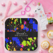 Neon Paint Splatter Birthday Bat/Bar Mitzvahs Papieren Bordje (Feest)
