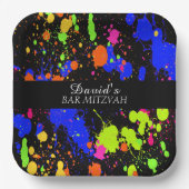 Neon Paint Splatter Birthday Bat/Bar Mitzvahs Papieren Bordje (Voorkant)