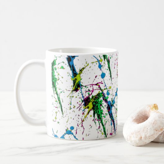 Neon Paint Splatter Coffee Mok (Met donut)