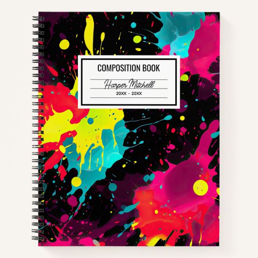 Neon Paint Splatter Composition Notitieboek (Voorkant)