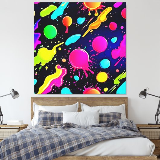 Neon Paint Splatter Design Canvas Afdruk (Insitu (Slaapkamer))
