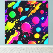 Neon Paint Splatter Design Canvas Afdruk (Insitu (Houten vloer))