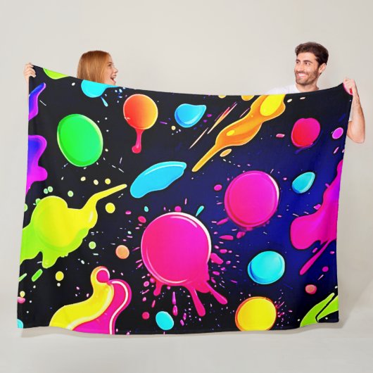 Neon Paint Splatter Design Fleece Deken (In situ)