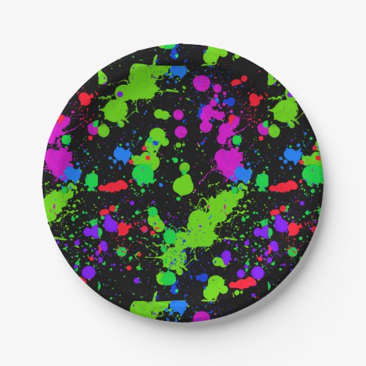 Neon Paint Splatter, Faux Glow in the Dark, Papieren Bordje (Voorkant)