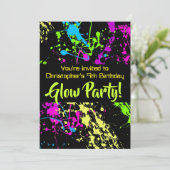 Neon Paint Splatter Glow / Laser Label Verjaardags Kaart (Staand voorkant)