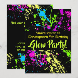 Neon Paint Splatter Glow / Laser Label Verjaardags Kaart