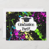 Neon Paint Splatter Graduter Party Invitation Kaart (Voorkant)